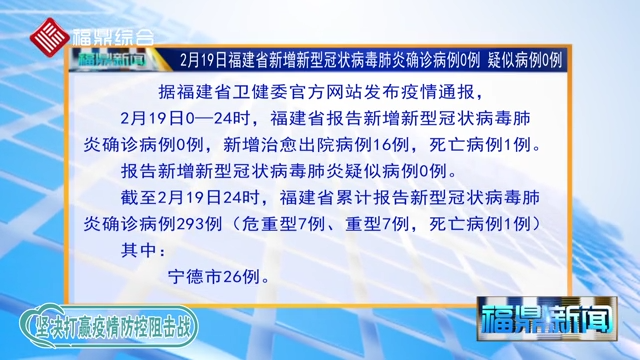 【每日疫情】2月19日福建省無新增新型冠狀病毒感染肺炎確診病例和疑似病例