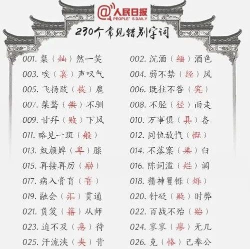 收藏！230個(gè)常見(jiàn)易錯(cuò)字詞，很多人寫不對(duì)……